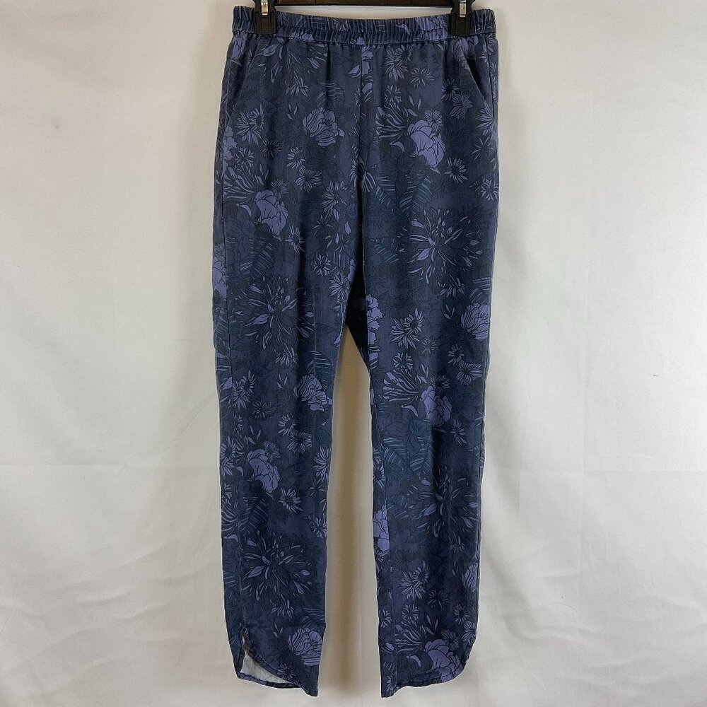 Marine Layer Pants S Blue Gray Floral Elastic Waist Tulip Hem Pockets